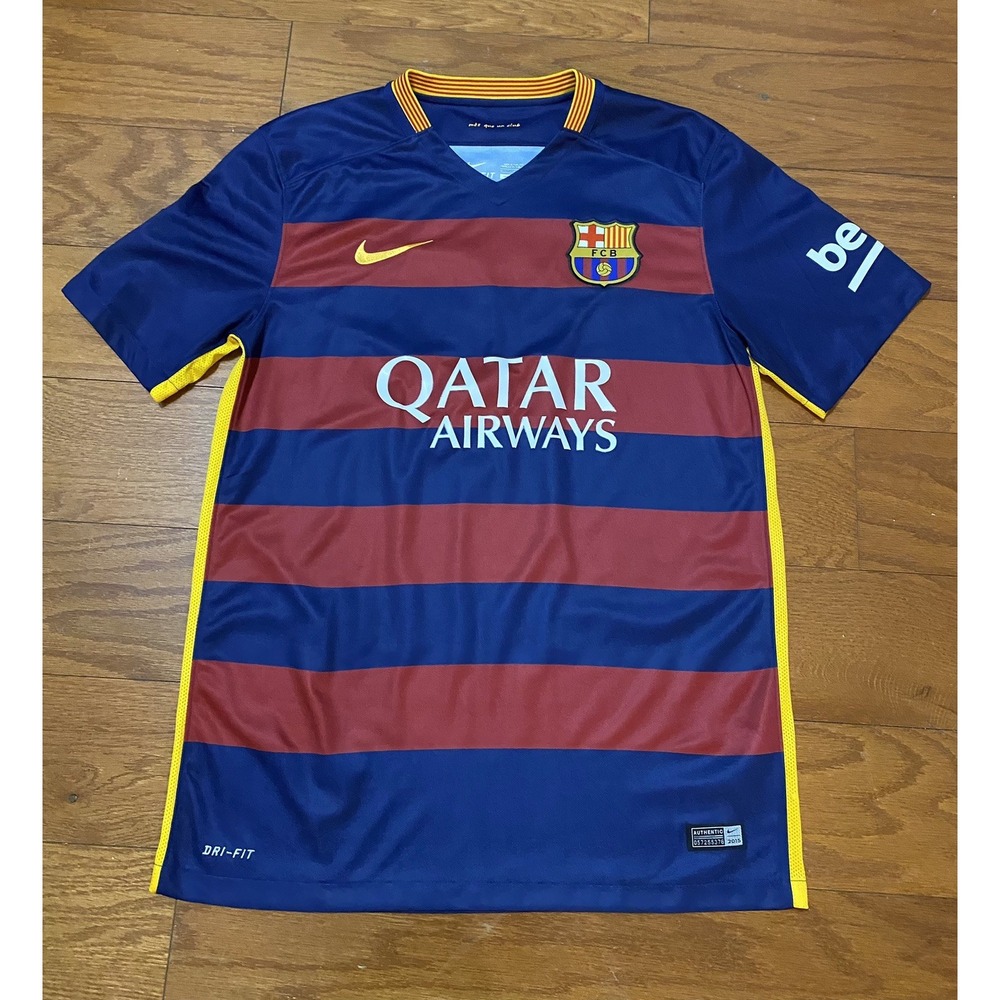 NIKE FC Barcelona 2014-2015 Home Soccer Jersey Mens M LFP Qatar Airways Dri-FIT